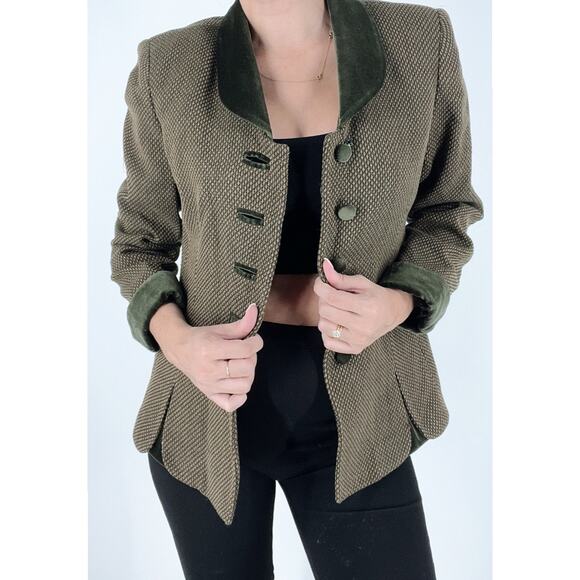 Vintage Herbert Grossman Olive Green Button Down Blazer Jacket Size 6 - Picture 1 of 6